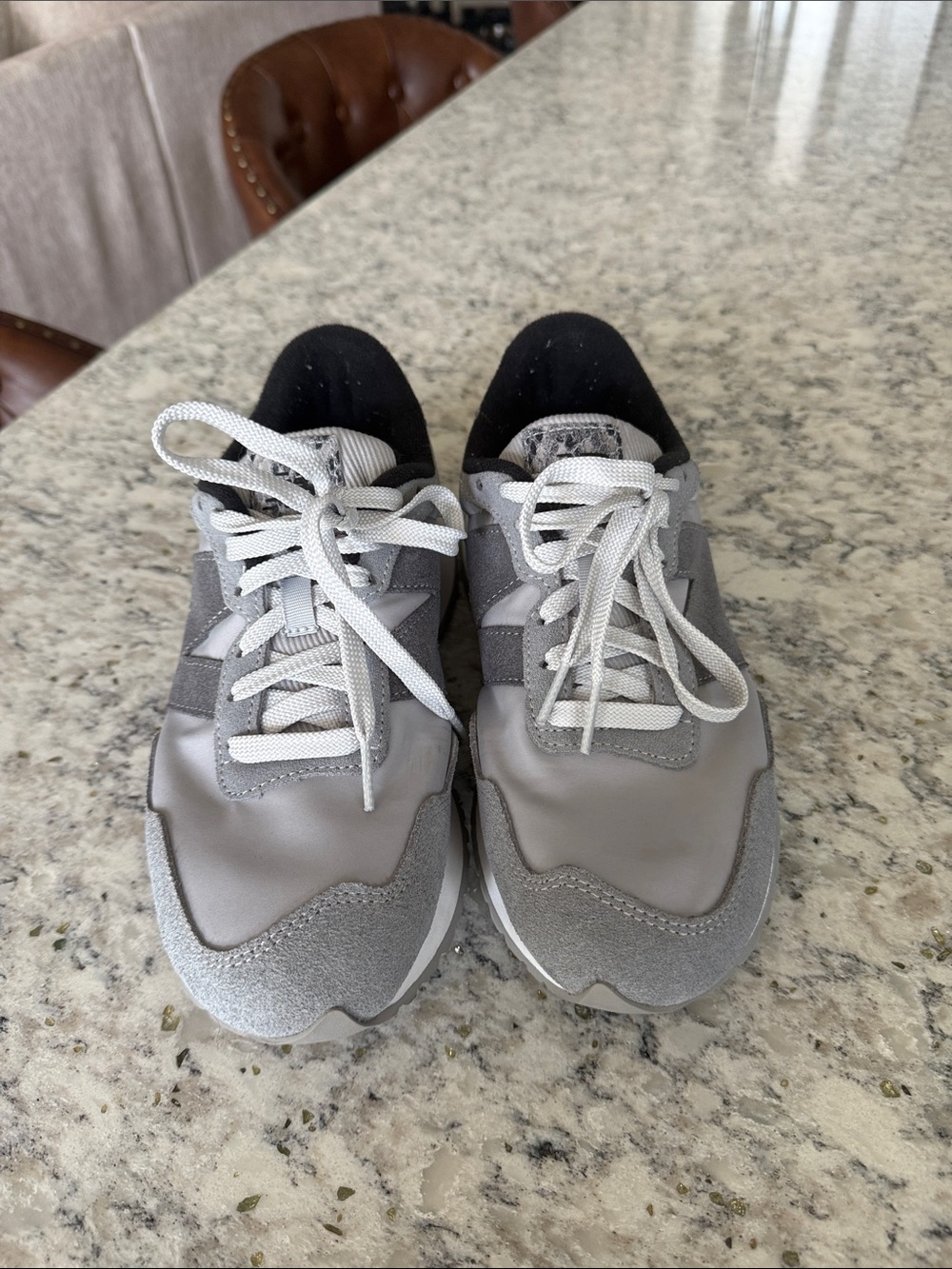 New Balance Women's Gray and Dark Gray Layered Retro Sneakers - Picture 3 of 5
